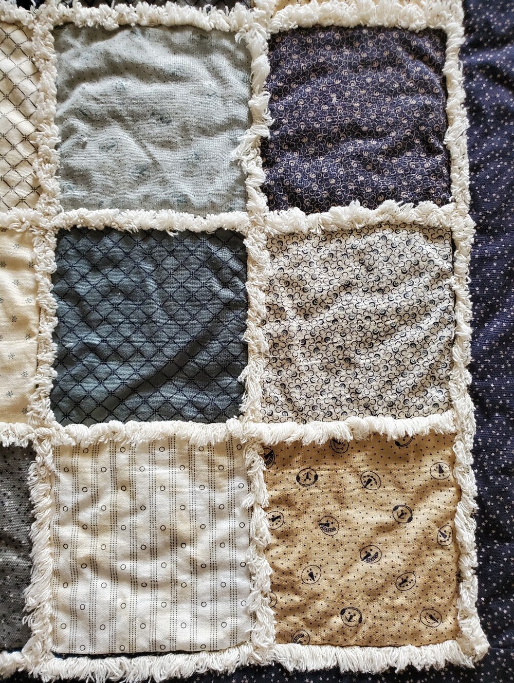Handmade Rustic Rag Quilt Cozy Lap Blanket Country Table Topper - Picture 5 of 11